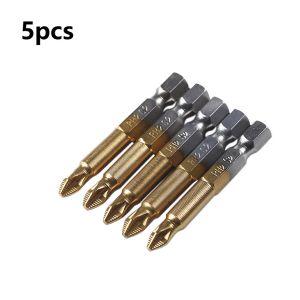 5pcs Ph2 Schraubendreher Bit Titanium beschichtete Nicht-Rutsch-Kreuzbohrmaschine Bit Hex Shank 50mm Electric Impact Treiber Elektrowerkzeugzubehör