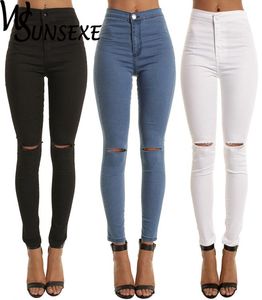 Women039s Dżinsy letnia biała dziura chuda rozerwana kobiety Jeggieje fajne dżinsowe spodnie wysokiej talii capris black casual6781458