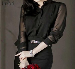 İlkbahar Yaz Seksi Kadınlar Blon Bluz Siyah Perspektifi Top Moda Uzun Kollu Şeffaf Sheer Gömlek Blusas Mujer 2107212402535