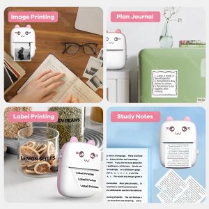 Photo Portable Thermal Printer Mini Self-adhesive Label Maker Mobile Phone Bluetooth Ink-free Machine with Case and Paper Rolls