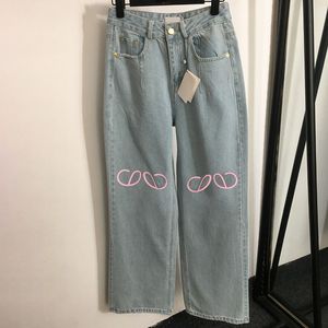 Designer Women Jeans Pink Letter Denim Pants High Waist Wide Leg Denim Trousers Casual Daily INS Fashion Street Style Trousers Blue Jean Pants