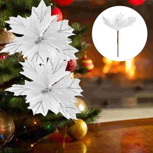 Dekoratif çiçekler 4 adet Noel ağacı çiçek aranjman yapay dekor flaş sahte Noel süsü demir tel