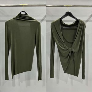 Army Green Long Sleeve Tight Backless Shirt Summer Women's Backless Design Knitted Comfortable Fit Long-sleeved T-shirt Tops Tee Thin Clothing FZ2404093
