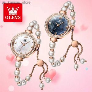 ساعة Wristwatches Olevs لؤلؤة سلسلة للمرأة الفاخرة الماس Diam مقاومة للماء أعلى العلامة التجارية Quartz ES مجموعات الهدايا relgio feminino240409