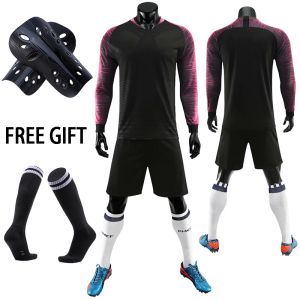 Elbiseler Çocuklar Yetişkin Kaleci Üniformaları Takım Futbol Formaları Erkek Erkek Kadınlar Uzun Kollu Futbol Formaları Çoraplarla Set+Shin Muhafızları