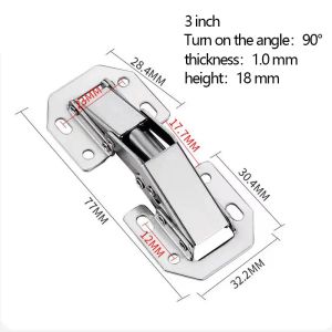 Furniture hardware cabinet hinge 90 degree non-drilled cabinet door hydraulic hinge soft close folding band screw 1pcs