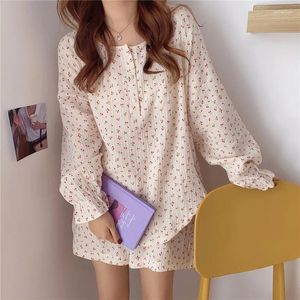 Home Clothing Alien Kitty Printed Cherry Soft 2024 Cotton Pajamas Two Piece Suits Summer Women Plus Size Sleepwear Femme Chic Loose Sets