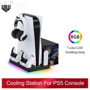 Chargers YLW P58 P5 Estação de resfriamento de suporte com RGB Light Refrigeing Fan Controllers Dual Controllers para PlayStation5 Acessórios