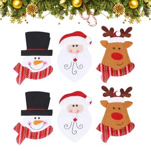 Disposable Dinnerware 6pcs Christmas Cutlery Bag Xmas Tableware Storage Snowman Santa Claus Elk Silverware Holder Hat
