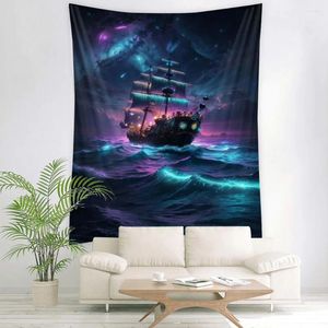 Taquestres Navio pirata Stary Sky Sky Tapestry Estética Espaço Espacial Parede pendurada em casa Decoração de dormitório ao ar livre Piquennic lençóis lençóis