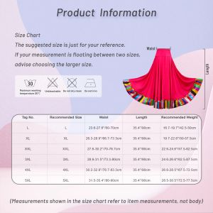 Womens Colorful Stripe Hem Folk Dance Skirt High Waist Midi Skirts Flamenco Ballroom Dancing Stage Performance Costume