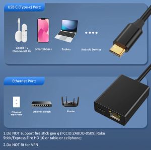 Electop USB-сетевая карта Athernet Adapter для Chromecast Google TV TVE-C TO RJ45 Network для смартфона планшеты Android Device