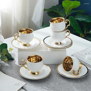 Cups Saucers Creative Bone China Cup and Saucer Set French Afternoon Tea Gold Plated Coffee Sets Modern Home Living Room Desktop