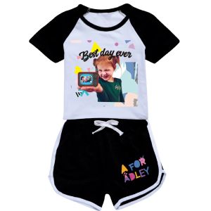 A för Adley Kids Clothes Summer Baby Girls T Shirt Pants Set Boys Casual Short Tops Suit Toddler Children Pyjamas kläder