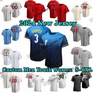 Anpassad S-6XL J.T. Realmuto Baseball Jersey 3 Bryce Harper 5 Bryson Stott 7 Trea Turner 16 Brandon Marsh Johan Rojas Whit Merrifield Edmundo Sosa Cristian Pache Stubbs