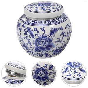 Garrafas de armazenamento azul porcelana branca porcelana de chá de alimentos recipiente de lanches jarra de cerâmica decorativa viajar para casa