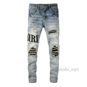 Amirir Jeans Men's Jeans High Street Black Stretch Letlocking Animal Denim Motorcycle Pantsトレンディヒップホップホールメン222