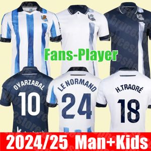 Yeni 2024 2025 Ev Uzakta Gerçek Sociedad Futbol Formaları Cho Kubo Oyarzabal Sadiq Andre Silva Zubimendi Brais Mendez Merino Le Normand Erkek ve Çocuk Futbol Gömlek