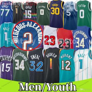 Men Kids Basketball Jerseys 30 Curry Morant Doncic Tatum Giannis Embiid Shaquille Oneal 33 Larry Bird 15 Vince Carter Durant Ball Młodzież Iverson Retro