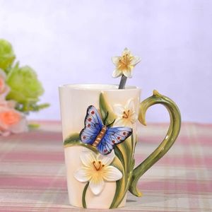 Mugs 1 Set Of Ceramic Butterfly Orchid Minimalist Couple With Spoon Home Coffee Cup Water