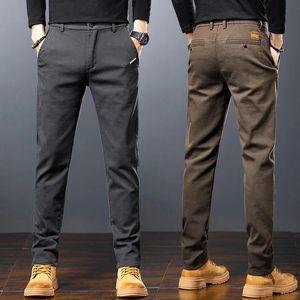 Spring męskie Slim Casual Pants Business Prosty Twill bawełniane sprężyste spodnie marka moda koreańska odzież kawa czarna szara 240408