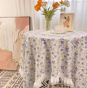 Table Cloth Vintage Floral Printed Christmas Decoration Dining For Home Garden Tea Cotton And Linen Round Tablecloth
