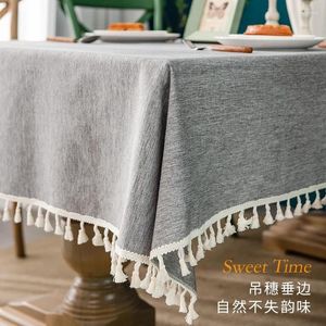 Table Cloth Cotton Linen Tablecloth Waterproof Oil Proof Wash Free Solid Color Meal Art Tea Rectangular Tassel