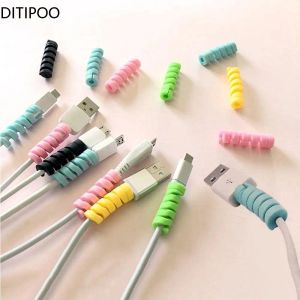 10pcs Cable Protector Universal Silicone Data Cable Spiral Winder Wire Cord Organizer Cover for Iphone USB Charger Cable Cord