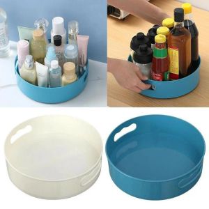 Multifunctional 360 Degree Rotating Tray Kitchen Bowl Spice and Seasoning Organizer Plastic Anti Slip Storage Box Bathroom Tray