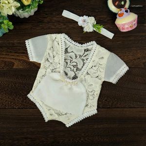 Giyim setleri riri doğumlu bebek ponografi proplar kızlar dantel romper tulum kafa bandı set kıyafetler