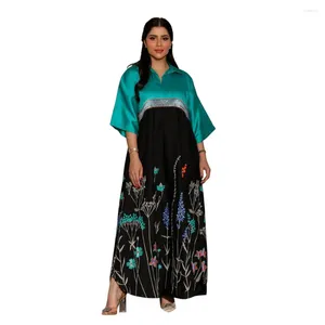 Etniska kläder Dubai Arabian Summer Fashion Tryck Kontrast Färg Mellanöstern Robe Dress Vintage Kort ärmar V Neck Women Casual Dresse