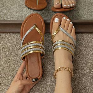 Slippers feminino flip flop slides bling shrenestone sapatos de senhoras de verão casual cristal glitter mulher sandalias h240409 3qea