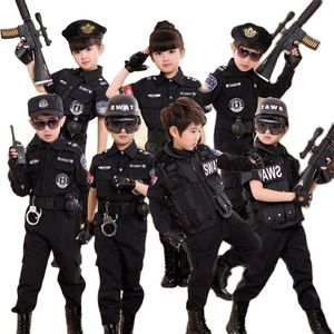 Çocuk Polis Cosplay Kostümleri Çocuk Noel Partisi Karnaval Polis Üniforması Cadılar Bayramı Erkek Ordu Polisleri Giyim Hediye Seti