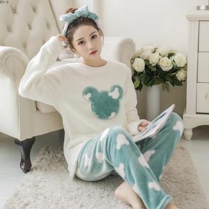 Home Clothing 2024 Winter Explosions Flannel Cartoon Cute Pajama Suit Clothes Coral Fleece Women Pajamas Girl Sleepwear Set