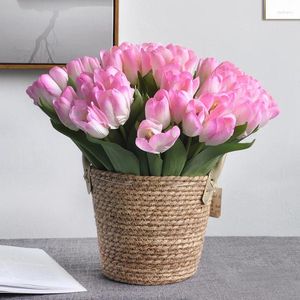 Decorative Flowers 7pcs/Bouquet Silk Tulip Artificial Flower 36cm Real Touch Fake Plant Bouquet For Home Garen Wedding Decoration