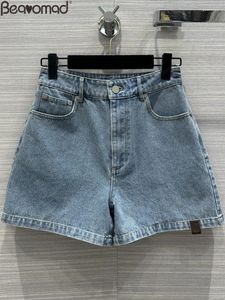 Kvinnors shorts Baeromad Fashion Runway Summer Blue Color Daily Casual Low Waist Multi Pocket Straight Barrel Cowboy Pants