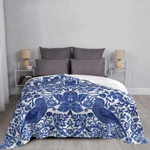 Cobertores porcelana azul oriental padrão de pássaro macio lã outono flanela quente chinoiserie arremesso de arremesso