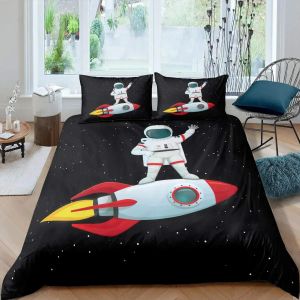 Astronauta kołdra Zestaw astronauta grający pościel gitarowa Zestaw nastolatków chłopców Kids Galaxy Stars Ouster Space Poliester Cover Comforter Cover