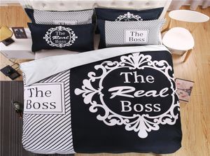 Modern svartvit Real Boss Bedding Set Däcke täcke lakan kudde fall king queen size säng linne set 4pcs7106460