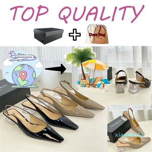 15a sandálias de grife com caixa de luxo de luxo de luxo de luto feminino Sapatos de salto de cristal Sapatos de salão macia Slip-on tamanho 35-39 5cm Gai