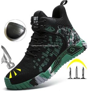 Boots High Top Safety Shoes Men Steel Toe Sneaker Breathable Work Shoes Fashion Construction Work Safety Boots Male Ankle Protect Shoe