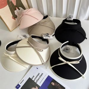 Foldable Sun Hat Bow Tie UV Protection Empty Top Cap Wide Brim Breathable Beach Summer240409