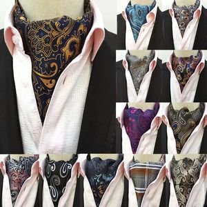 Luxury Men Paisley Floral Jacquard Silk Wedding Formal Cravat Ascot Gentleman Slyckig Pocket fyrkantig handduk Neckorchief set240409