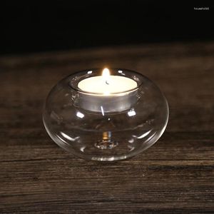 Portabandini a candele atmosfera trasparente supporto in vetro leggero per la casa da pranzo Tea per matrimoni e altre decorazioni