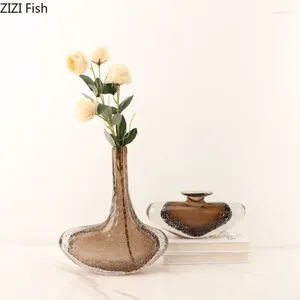 Vases Colored Glaze Vase Brown Glass Small Mouth Ornaments Dried Flower Arrangement Home Decoration Table Top