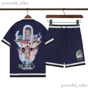 Casablanca mens set 2 stycken designer skjorta shorts smal passar löst silkeslen lyxiga casablanc skjortor män casual polos kostym kläder hög kvalitet 473