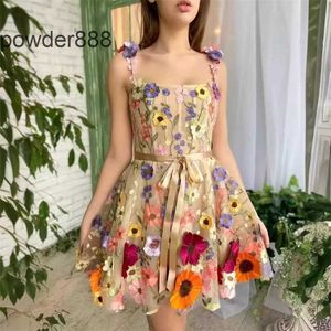 2024 New Womens 3d Flower Embroidery Wrapped Hip Sexy Dress