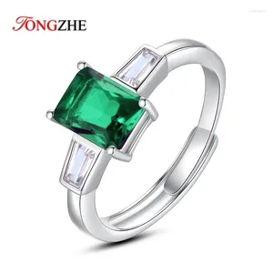 Cluster Rings Tongzhe Minimalist Finger Open 925 Sterling Silver Cute Green Cubic Zircon Stone Proposal Engagement for Girl