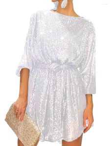 Casual Dresses Women Acute S Sequin Party Dress Sparkle Long Sleeve Round Neck Short Cocktail With Belt