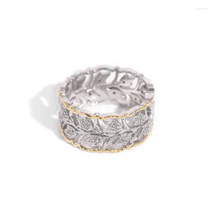 Clusterringe hochwertiger Italien -Juwely Hohlrock -Out Frauen 925 Sterling Silber Blatt für Damen 18k Gold plattiert